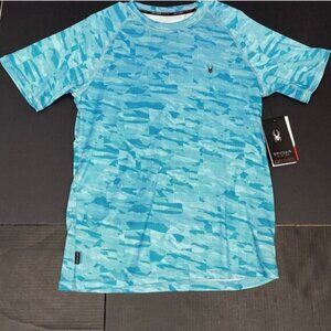 SPYDER SWIM RASHGUARD men's t-shirt size S/P Blue UPF 30+ short sleeve.NEW